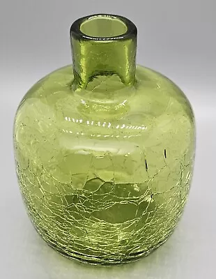 Buy Vintage Green Crackle Glass Bud Vase. 5 1/2  Tall. Great Condition! • 10.41£