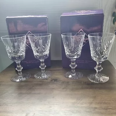 Buy Edinburgh Crystal Star Of Edinburgh Large Wine Glasses X4 Boxed Mint Condition • 34.99£