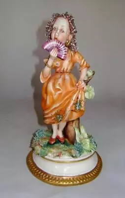 Buy Good Naples Capodimonte Porcelain Figurine Of Girl With Fan By Milio • 25£