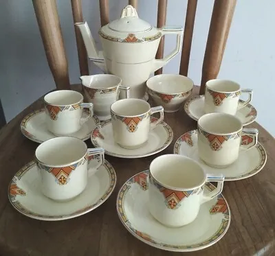 Buy Vintage Art Deco Grindley Pottery Cream With Pattern Full Coffee Set Rare • 27£
