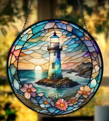 Buy Lighthouse Design Suncatcher Stained Glass Effect Home Decor Christmas Gift • 7.99£