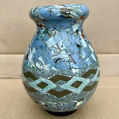 Buy Vintage Jean Gerbino Vallauris France Mosaic Vase 11.5cm/ 4.25” Blue Multicolour • 75£