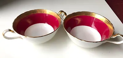 Buy Set Of 2 Aynsley England Red White And Gold Bone China Cream Soup Cups • 15.95£