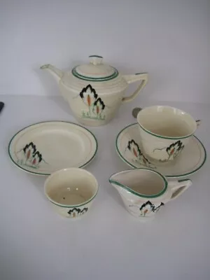 Buy Crown Ducal England Art Deco Teapot Jug Bowl Cup & Saucer Plate Tea Set For One • 149.99£