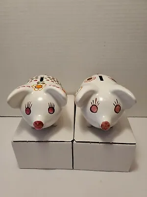 Buy Pair Of Arthur Wood Pottery Hand Painted Floral Theme Piggy Bank #5082 5083  • 24£