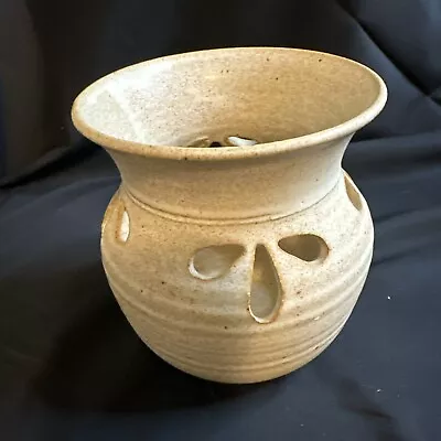 Buy Rustic Stoneware Pottery Vase With Design Etched Cutout Luminary Signed • 10.55£