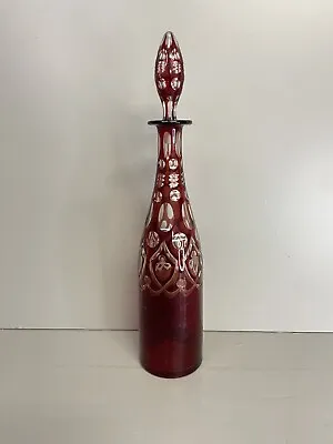 Buy Bohemian Ruby Decanter, Etched Flashed Ruby Red Glass Cut To Clear With Decorati • 59£