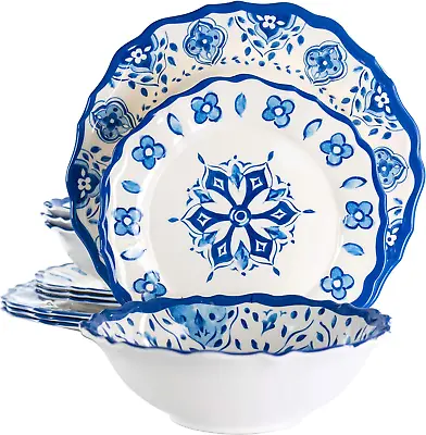 Buy Lightweight Dinnerware Set, 12 Piece, White And Blue • 35.08£