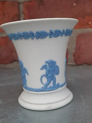 Buy Vintage Wedgwood Jasperware Small Trumpet Posy Vase Reverse Blue On White • 24£