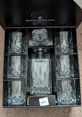 Buy Royal Doulton Hand Cut Crystal Glass Whisky Decanter & Six Glasses VGC • 29.99£