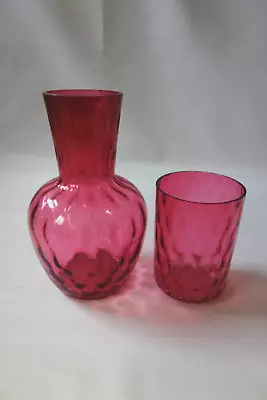 Buy Beautiful Vintage Cranberry Glass Decanter / Carafe With Matching Tumbler • 15£