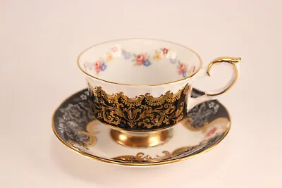Buy Vintage Paragon Fine Bone China Trenton Black & Gold Floral Tea-Cup & Saucer Set • 52.20£