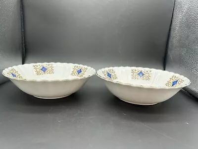 Buy Vintage CROWN FENTON:  2 X Blue, White & Gold Soup/Cereal Bowls Dishes • 6£