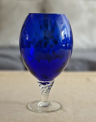 Buy Vintage  1960's Deep Blue Brandy Glass Shaped  Vase - Dimpled  Finish  • 0.99£