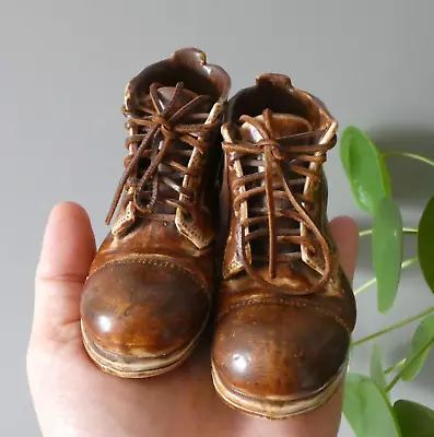 Buy Vintage Studio Art Pottery Ceramic Pair Of Boots Brown Lace Up Leather Signed MH • 29.99£