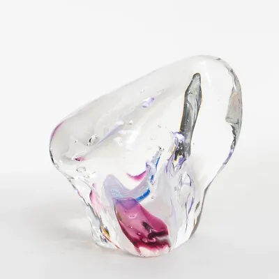 Buy Signed 'Robin Provart Kelly' Blown Glass Paperweight Clear Pink White 4x3x4   • 56.76£