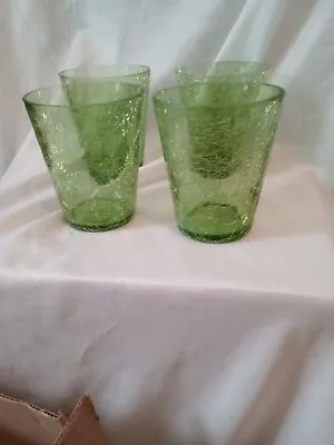 Buy Vintage Crackle Glass Drinking Glasses Tumblers  Green Set Of 4 • 14.23£