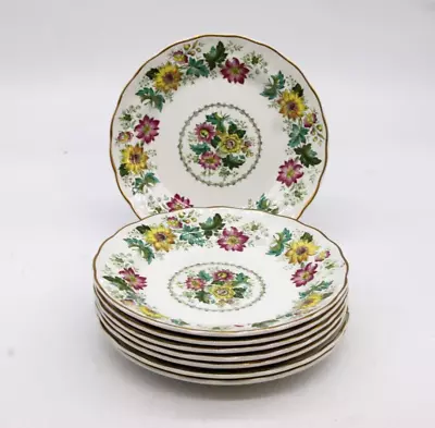 Buy BOOTHS Victoria Set Of 8 Side / Salad / Cake Plates 17cm Scalloped Multi Floral • 3.49£
