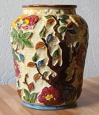 Buy H.J. Wood Art Deco Majolica Hand Painted Indian Tree Pattern Large Vase No. 573 • 29.99£