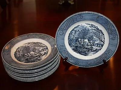 Buy Currier And Ives Vintage Dinnerware Set 9 Dinner Plate Collection Old Grist Mill • 40.03£