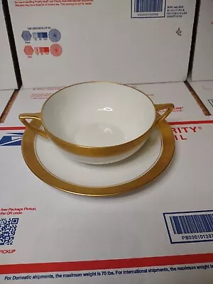 Buy RARE PICKARD THOMAS BAVARIA White And  Gold  Set Cream Soup Cup & Saucer • 75.89£