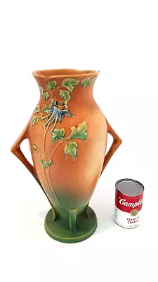 Buy Large Roseville Pottery Ca.1941 Columbine Pattern Green Handled Vase 26-14 • 270.39£