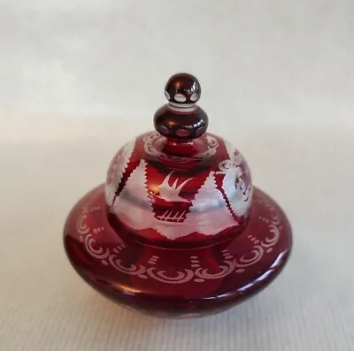 Buy Vintage Egermann Bohemian Ruby Cut To Clear Crystal  Lidded Trinket Pot • 18£
