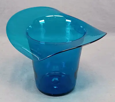 Buy Vintage Blown Peacock Blue Large 5 5/8 Inch Glass Top Hat • 95.90£