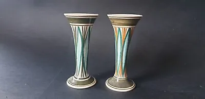 Buy Vintage Pair Of Jersey Studio Pottery Retro Hand Painted Trumpet Vase • 4.99£