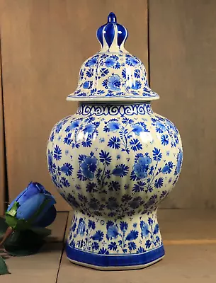 Buy Antique Royal Delft Blue De Porceleyne Fles Lidded Vase Ginger Jar Hand Painted • 255.73£
