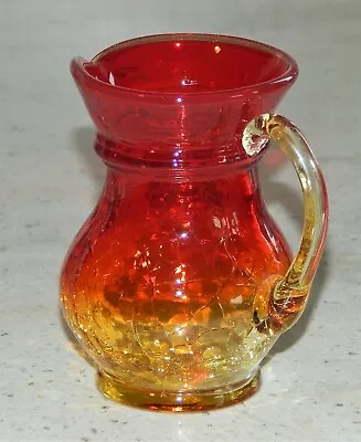 Buy Vintage MCM Amberina Crackle Glass Red & Yellow Miniature Pitcher Applied Handle • 14.46£