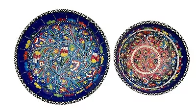 Buy Turkish Zühre Gini Blue Raised Iznik Floral Pattern Ceramic Bowls Set Of 2. Sign • 55.98£