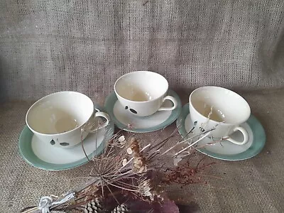 Buy 3xPoole Pottery Fresco Green Large Cups & Saucers (set 2) • 35£