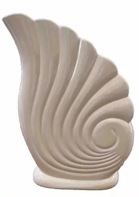 Buy Vintage Seashell Vase Cornucopia 15” Mid Century Modern Pottery Vase Pearl White • 28.35£