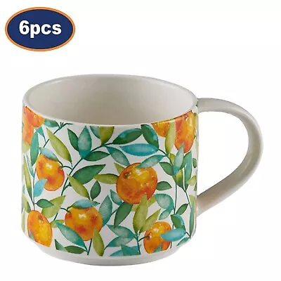 Buy Coffee Mugs Set Of 6 Fine China 350ml Orange Trail Design Cups Tea Hot Beverages • 19.95£