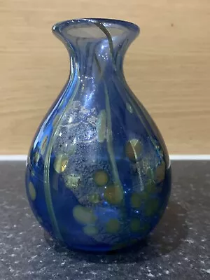 Buy Glory Art Glass Isle Of Wight  Studio Blue Glass Vase 4 1/2 Inches In Height • 20£