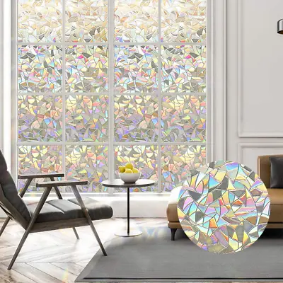 Buy Large 90*200cm Rainbow 3D Frosted Window Film Privacy Tint Stained Glass Sticker • 7.99£