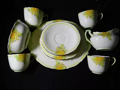 Buy Paragon Star Art Deco Tea Set. Four Trios, Oval Serving Tray, Sugar, Milk G2280 • 29.99£