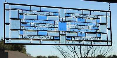 Buy Blue, Clear, Beveled Stained Glass Window Hanging Made To Order  35.58x11.5 • 460.83£