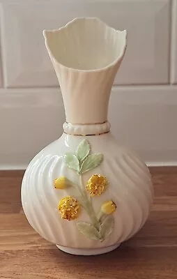 Buy Belleek Scroll Vase Yellow Floral Spill 7th Mark Rare Vintage Fine Porcelain 80s • 11.99£