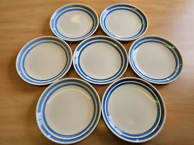 Buy Cornish Coast Earthenware Side Plates, Set Of 7 White With Blue Stripe, 7.5” • 35£