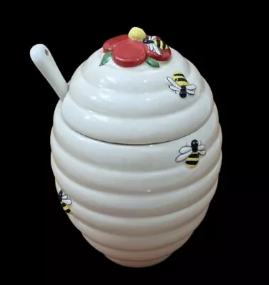 Buy Ceramic Honey Pot - Bees & Hive Design With Spoon • 7.99£