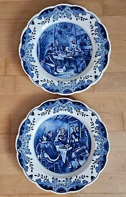 Buy Pair Antique Regina Delft Plates Old Inn Scene - Blue/white - Signed 28cm - C15 • 49.99£