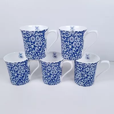 Buy Queens Victorian Calico Mugs Blue & White Floral Bone China Cups Set Of 5 • 29.99£