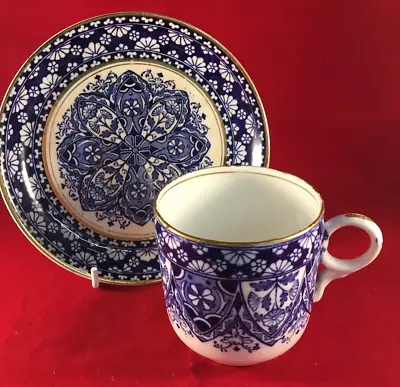 Buy Antique Royal Crown Derby Blue, White, Gilt Bone China Tea Cup & Saucer Duo • 19.99£