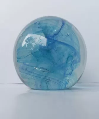 Buy Vintage Isle Of Wight Glass Paperweight Blue Swirl Flame Mark • 25£