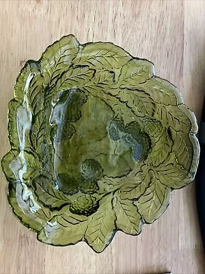 Buy Vintage Indiana Green Glass Loganberry & Leaf Bowl • 12.38£