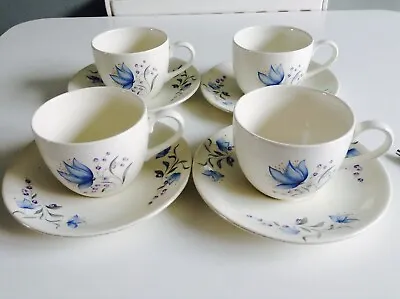 Buy Vintage Set Of 4 Poole England 'Harebells' Tea Cups & Saucers C.1950's • 6£
