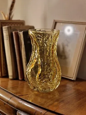 Buy Vintage 1970s Mid-Century Ingrid Glasshutte Yellow 'Rock Crystal' Art Glass Vase • 32.99£