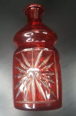 Buy Red Cranberry Leaded Crystal Cut To White Claret Carafe Decanter Glass Stopper • 21.97£